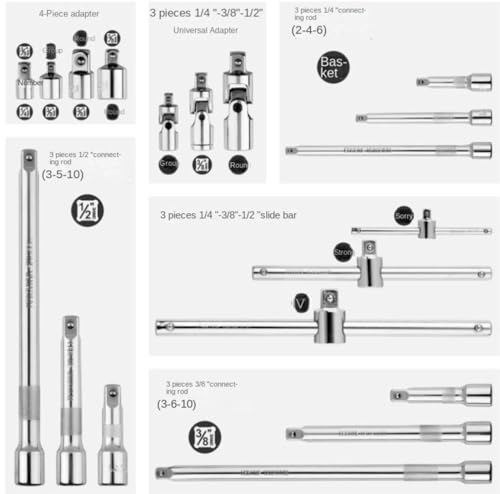AMYSTY Hand Tool Sets 19-Piece Household Tool Set Sleeve Connecting Conversion Connector Set For Socket Tool Kit Set For Home Garage - Image 3