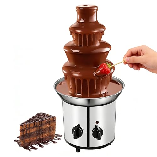 4 Tier Chocolate Fountain Machine, 170W Electric Chocolate Fondue Fountain Machine Large Capacity Stainless Steel Electric Melting Machine w/Pure Copper Motor for Cafes Hotels Juice Stores
