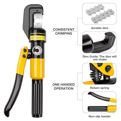 YUZES Hydraulic Crimping Tool 10 Tons, 12 AWG to 2/0 Battery Cable Crimper Tool with 9 Dies, Easy to Operate Hydraulic Wire Crimping Tool Kit for Wire Rope, Battery Cable Ends Ring Terminals