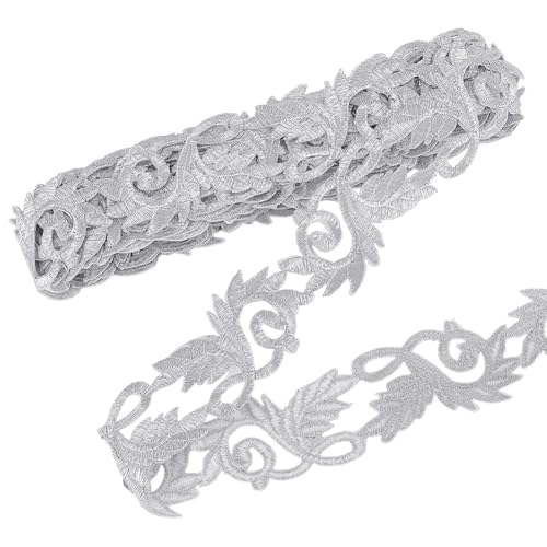 PH PandaHall 3.8m Rubans de Broderie Argentés Feuille Patch Thermocollant Appliques Brodées Ruban de Dentelle 38mm Garniture en Dentelle Artisanale pour la...