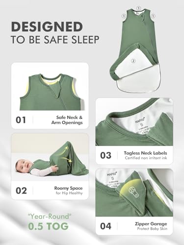 Image of HAPIU Unisex Rayon Made from Bamboo Baby Sleep Sack TOG 0.5, 2-Way Premium Zipper, Wearable Blanket