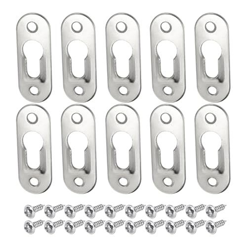 Image of DTGN 42 x 16mm Keyhole Hanging Plate Single Hole Hook with Screws - 50Pcs - Good for Hanging Paintings Picture - Frame Hook Photos - Silver
