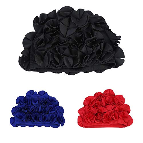 Womens Swim Hat, Floral Swim Hat For Womens, Vintage Style, Swimming/Bathing, Pretty Retro Swim Hat(Black) #TOP5