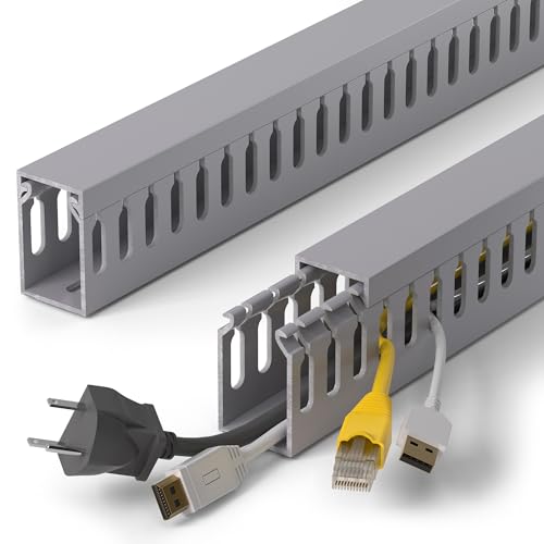 Image of 1.6 inch H x 1 inch W Cable Raceway, 132in Under Desk Wire Management Channel, Grey | Slotted Wire Duct, 8Pack, 16.5in Each, Heavy-Duty PVC Cable Management for Server Racks, Network Cables & Electrical Cabinets