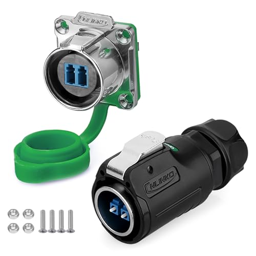 CNLINKO LP-24 Fiber Optic Connectors - LC Single Mode Dual Core Outdoor Sunlightproof/IP68 Aviation Plug Waterproof M24 Panel Mount Receptacles Socket Set