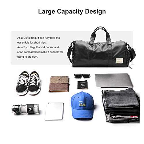 Sports Gym Bag Tote Bag For Men Women, Travel Duffel Bag With Shoes Compartment & Wet Pocket, Shoulder Weekender Overnight Bag,Black #TOP1