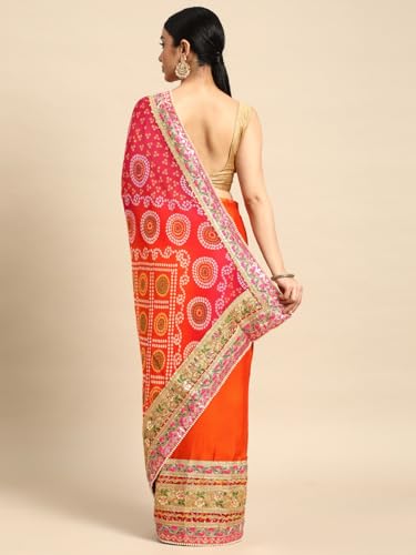Image of Pandadi Saree Women's Elegance Chiffon Bandhani Saree with Heavy Lehenga Design