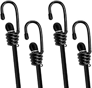 Newthinking Heavy Duty Elastic Bungee Cords, 4 Pcs 16 Inch Bungee Straps with Hooks for Caravan Camping RVs Trunks Luggage Racks, Black