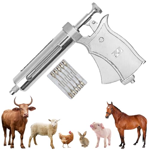 50ml Seringue Continue pour BéTail, Pompe De PréCision RéUtilisable pour Distributeur De MéDicaments pour Animaux, pour Chevaux Ovins Bovins MatéRiel D’éLevage avec 10 Aiguilles en Acier Inoxydable
