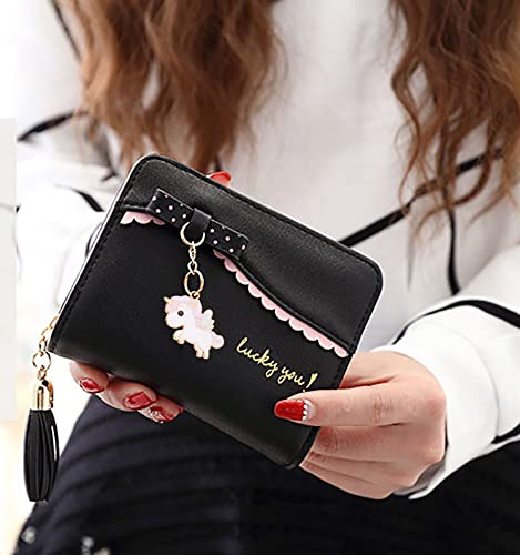 UTO Wallet for Girls Cute Leather Vegan Small Women Tassel Pendant Card Holder Kawaii Coin Purse 10952