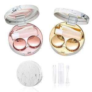 Lot de 2 étuis Ronds en marbre pour lentilles de Contact avec Miroir, Support de lentilles de Contact de Voyage (Or Rose, Or)…