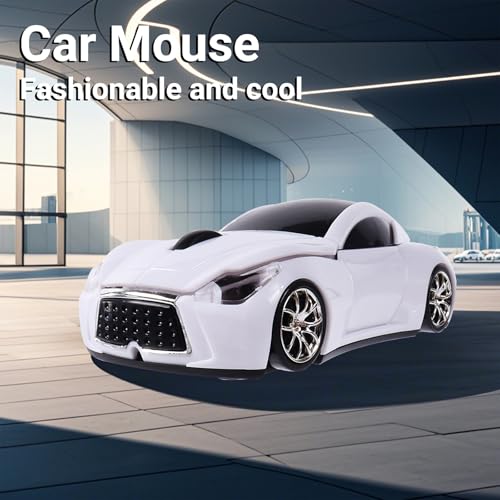 Image of elec Space Wireless Mini Mouse with Case - Cute Sports Car Shape, Lightweight & Portable, 10m Range, Plug and Play (White)