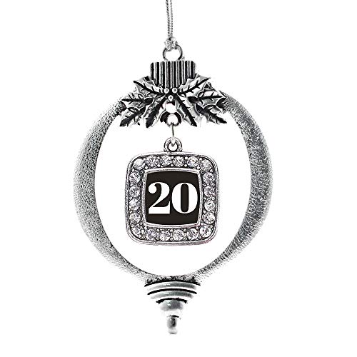 Inspired Silver - Sport Number 20 - Silver Christmas Ornament - Square Charm Christmas Tree Ornament with Cubic Zirconia - Holiday Hanging Decoration