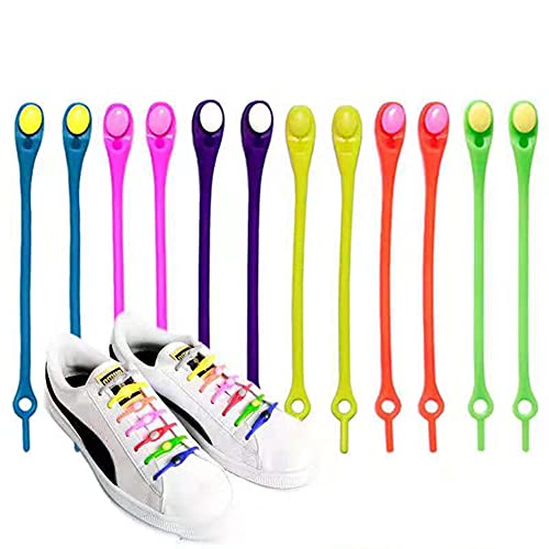 12 Pcs Lazy Silicone Shoelaces Round Elastic Shoe Laces, Lazy Elastic Shoelaces, Tie-Free Laces, Durable Lazy Silicone Shoe Strings, Multi-Color Shoelaces, for All Shoes (Multicolor) Cover
