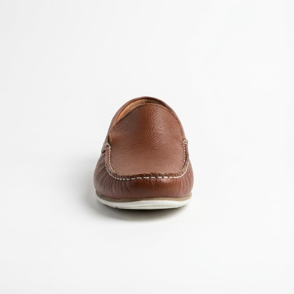 Mocassini da Uomo in Pelle Senza Lacci con Suola Sportiva | Scarpe casual estive a punta tonda con cuciture a vista, ideali per tempo libero, viaggio e abbinamenti quotidiani