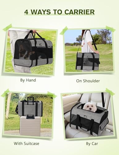 pecute Hundetasche Faltbar Hundebox Auto Mit Atmungsaktives Netzgewebe, Katzentransportbox Für Katze Hund, Transportbox Für Reisen Hundetragetasche Für Katzen Welpen Unter 8Kg Grau