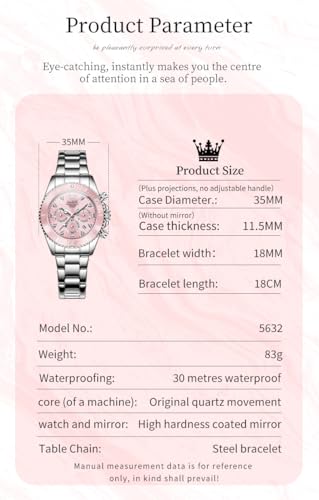 Image of OLEVS Watch for Women Luxury Stylish Diamond Analog Quartz Chronograph Elegant Silver Stainless Steel Chain Waterproof Date Ladies Wrist Watch