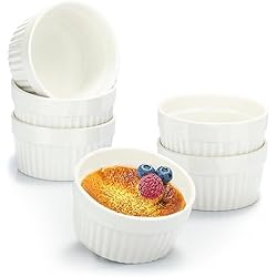 Cazuelitas Individuales com-four® 6x Moldes para Soufflé - Cuencos de Cerámica para Crema Brulee - Tacitas para Postres y Pastelería, Flan o Ragú - 200 ml cada uno - Blanco