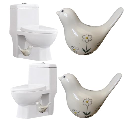 2PCS Toilet Bolt Covers Decorative, Cute Bird Toilet Screw Cover Caps, Ceramic Toilet Bolt Caps Decorative, Funny Bathroom Accessories, No Tools Easy Installation Bathroom Decor (White)