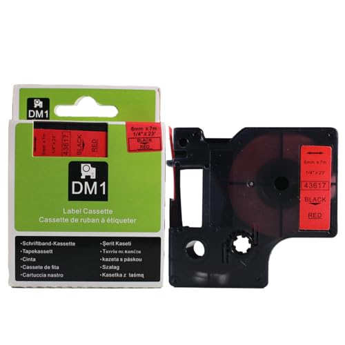 Fita Refil Compatível D1 43617 Vermelha 6mm para Rotulador Dymo LM150 LM160P LM210D LM420P LM500TS C