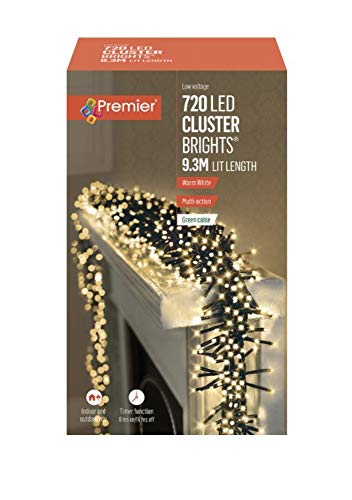 Premier Decorations - 720 Multi Action Cluster LED Lights with Timer - Warm White