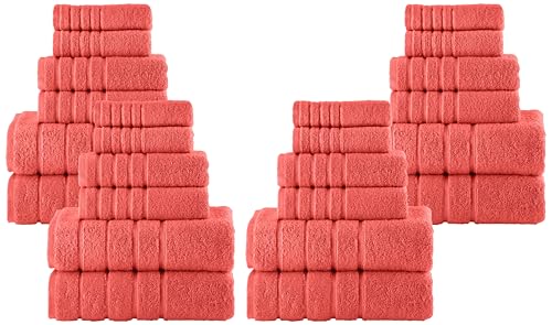Image of Elegant Comfort 4 Lines Viscose Stripe 6-Piece Premium Towel Set - 100% Turkish Cotton High Absorbent Luxury Bathroom Towels - Includes 2 Washcloths,Hand & Bath Towels Set, Coral (Pack of 4)