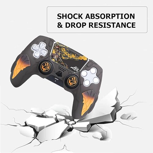 Image of DEADSKULL PS5 Remote Silicone Sleeve - Thunder Edition Themed Anti-Slip Protective Cover Case Compatible with PlayStation 5 DualSense Controller (Black & Yellow)