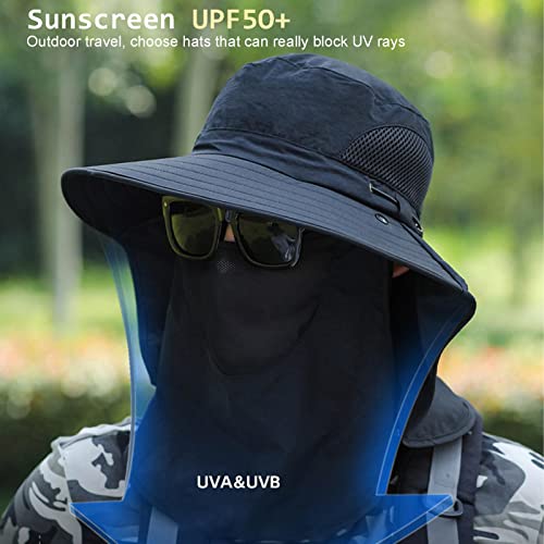 Chapéu Bucket Masculino | Praia Respiráveis para Homens | Chapéu Proteção Solar com Aba Larga e Capa