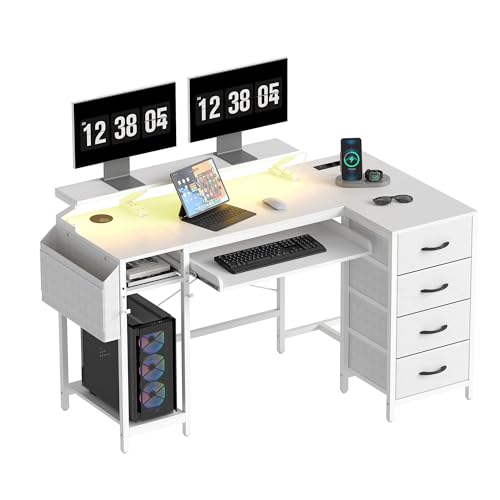 yeshine L-Förmiger Schreibtisch 140cm mit Tastaturauszug Gamingtisch mit USB-Ladeanschluss &