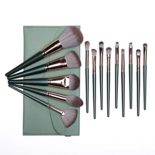 BUYANA Makeup Brushes Set Professional 14pcs,Foundation Brush,Eyeshadow Brush,Facial Makeup Brush,Blush Brush,Eyebrow Brush,Make Up Brushes Kit with Case(Green)