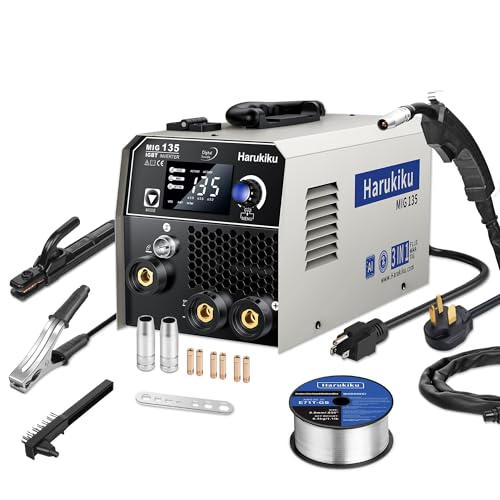 Harukiku 130A MIG Welder 110V 220V Dual Voltage Flux Core Welder,Flux MIG/Lift TIG/Stick 3-in-1,AI...