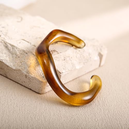 Chunky Acrylic Bangle for Women, Irregular Open Cuff Bracelet Vintage Wave Bangle Statement Jewelry3
