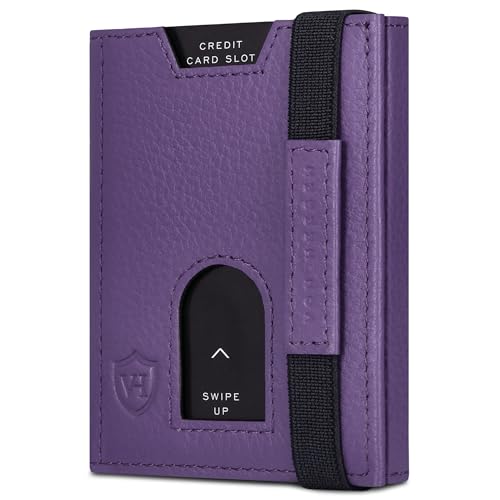 VON HEESEN Slim Wallet mit XL Münzfach & RFID-Schutz - Leder Geldbeutel - Mini Geldbörse für Herren und Damen - Kartenetui Echtleder Karten Portemonnaie klein - Kreditkartenetui Violet