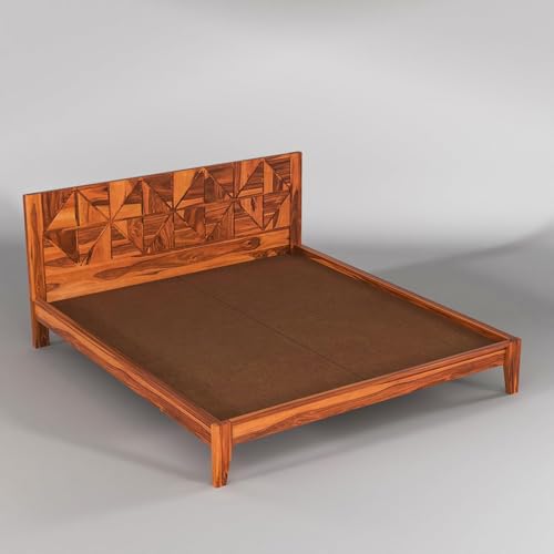 Image of Solid Sheesham Wood King Size Cot Bed Without Storage for Bedroom - Wooden King Size Cot for Bedroom - Solid Wooden Double Bed Palang for Home (James Honey)