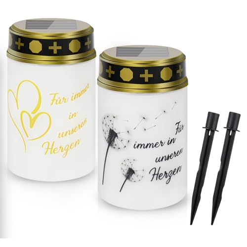 Esoes 2 LED Grablicht Solar Grablichter für Draußen, Grablichter Grabkerzen LED mit Batterie Grabkerze Solar Solarkerzen Außen Wasserdicht