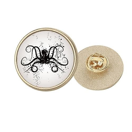 Broche ronde en métal doré pieuvre noire M pour veste