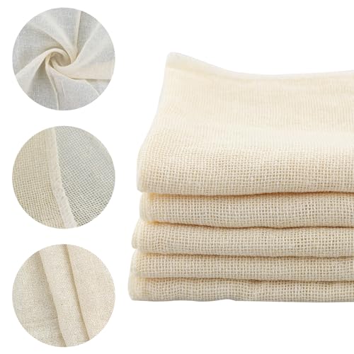 5 Piezas Telas Filtrantes Reutilizable, Colador de Tela Paños Muselina para Cocinar, 46 x 46 cm Tela para Queso de Algodón, Filtro de Algodón para Colar Leche de Almendras, Zumos, Batidos de Frutas