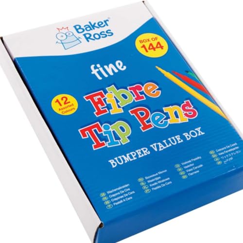 Baker Ross FE414 fine tip fibre tip pens - pack of 144, bulk colouring pens, assorted colours