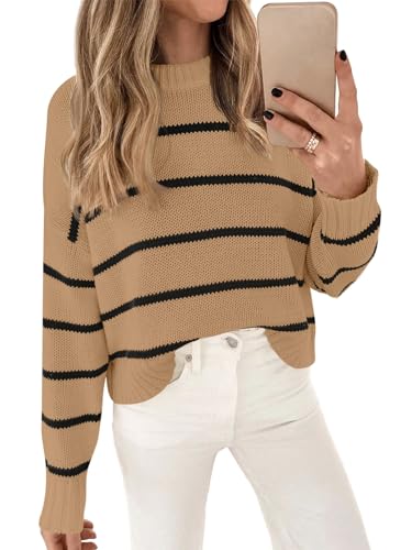 Image of LILLUSORY Womens Cropped Striped Sweater Casual Pullover Ribbed Knit Cute Crewneck Sweaters