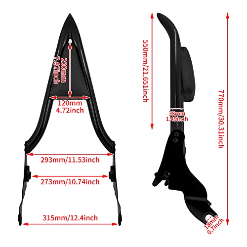 HDBUBALUS Motorcycle Backrest Sissy Bar Detachable Passenger Assembled Backrest Compatible With Harley Touring Road King Road Glide Street Glide Electra Glide Road King 2009-2025 Black - Thumbnail 3
