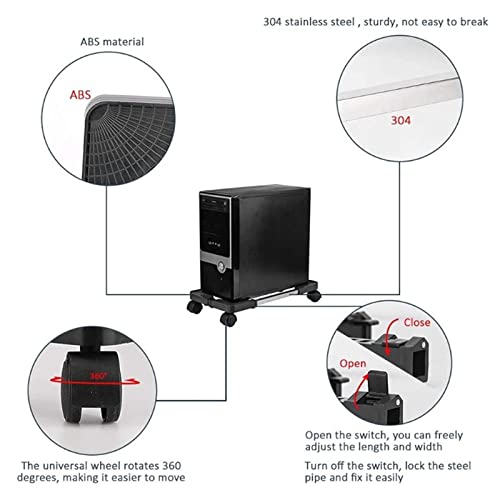 Soporte móvil para CPU, soporte ajustable para CPU, chasis de enfriamiento con ruedas bloqueables, soporte escalable para torre de PC, soporte para CPU (Negro) miniatura 3