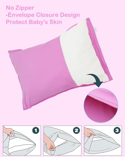 Image of ALVABABY Toddler Pillowcase Stretchy Nylon&Spandex Soft Kids Pillow Cover 2 Pack Fit 13 inchx 18 inch or 12 inchx16 inch Envelope for Girl Boy Travel Pink