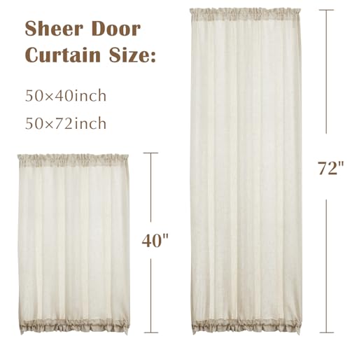 Image of jinchan Linen Blend French Door Curtain Crude 40 Inch Rod Pocket Privacy Panel with Tieback Light Filtering 1 Panel Farmhouse Country Style for Door or Window