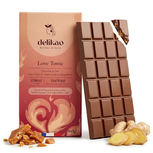 LOVE TONIC – Tablette de Chocolat Gourmand 90 g – Caramel - Gibembre – Fabriqué en France - Chocolat pour un Moment de Plaisir à Deux (Love Tonic, 1...