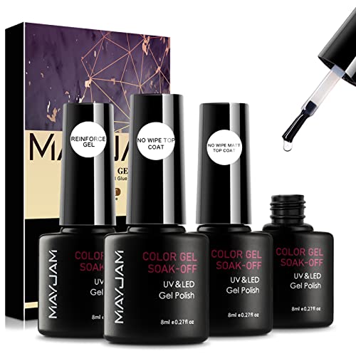 MAYJAM 8ML Gel Nail Polish Soak Off Base Coat Top Coat Reinforce Gel, Long-Lasting Gloss Shiny and Matte Effects for Home DIY And Nail Salon