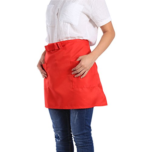 FILFEEL Waist Apron, Half-Length Short Apron Unisex Bowknot type With Pockets for Bar Waiter Waitress(Red) - Image 2