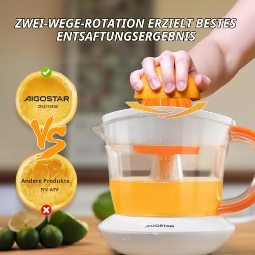 Aigostar Zitronenpresse Elektrisch 700ml, 2 Abnehmbaren Kegeln, 40W – Ansicht 2