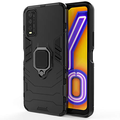 Glaslux Polycarbonate, Thermoplastic Polyurethane Vivo Y12G Defender Case | Rotating Ring Holder & Kickstand in-Built | Military Grade Armor | Bumper Back Cover for Vivo Y12G (Black) (B09K5MNJ99) Amazon Price History, Amazon Price Tracker