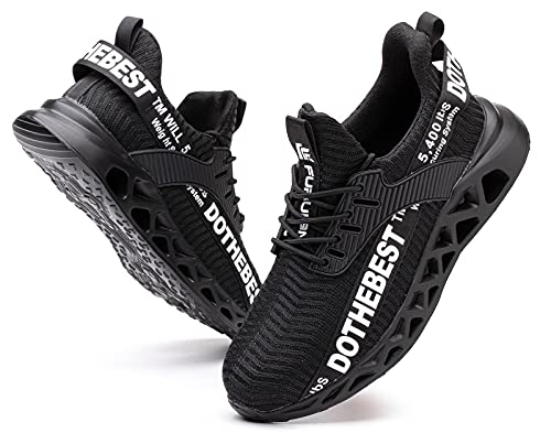 Steel Toe Shoes for Men Lightweight Indestructible Work Sneakers for Women Puncture Proof Comfortable Slip On Safety Shoes for Industrial,Coustruction Black