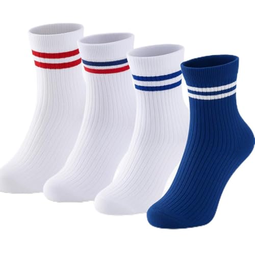 UMELOK Kids Athletic Socks Soft Cotton Crew 4 Pack Striped Sports Socks for Boys 4-12 Years